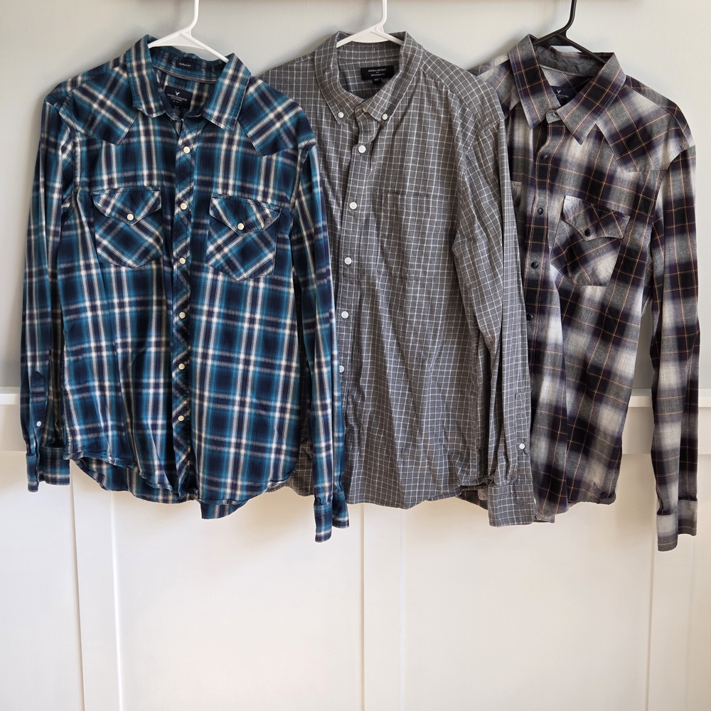 American Eagle Banana Republic Button up Long-sleeve shirts x3 Men's Size Large